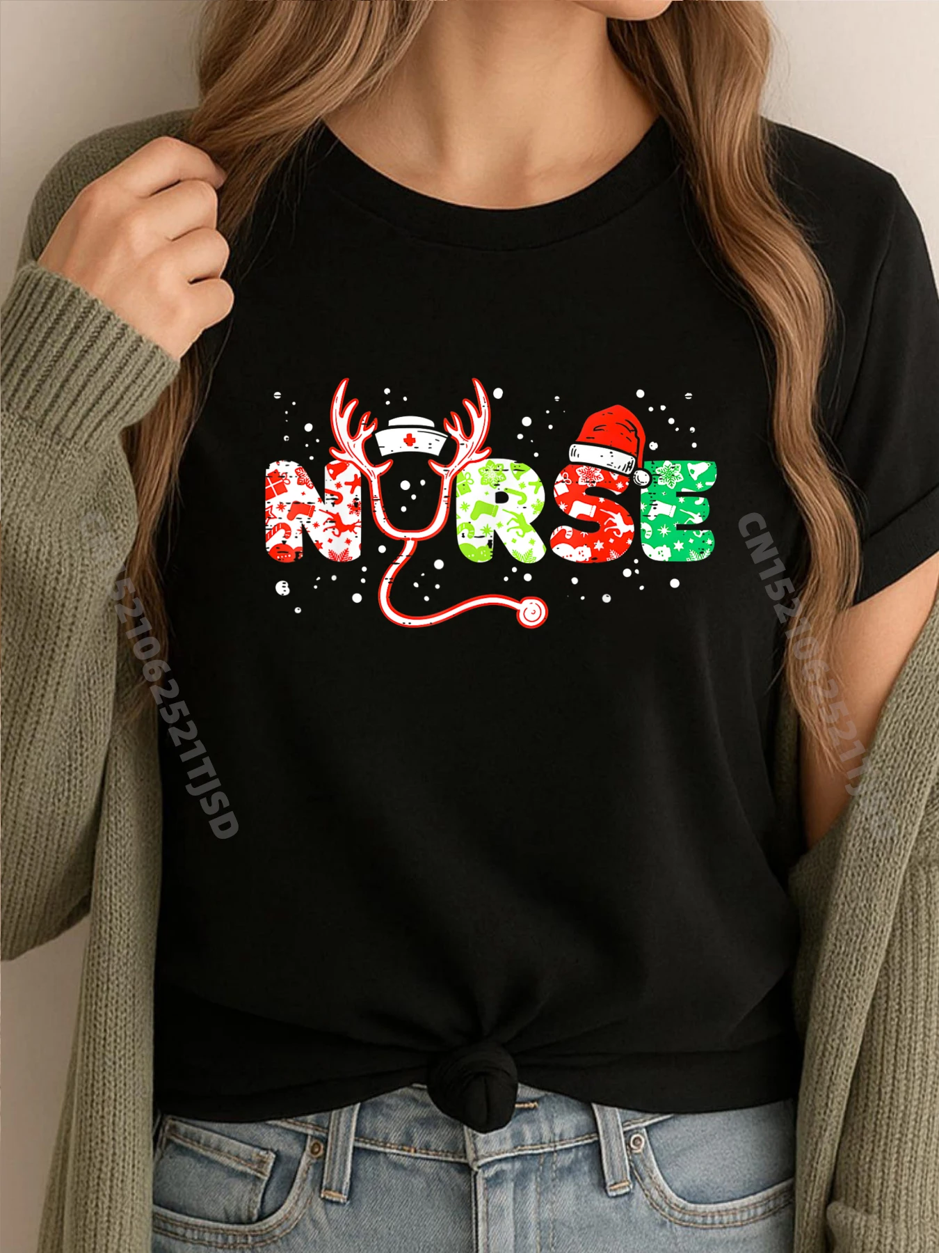 

Nurse Christmas Stethoscope Nurses Xmas Pajamas Graphic Tees Breathable T Shirts For Woman