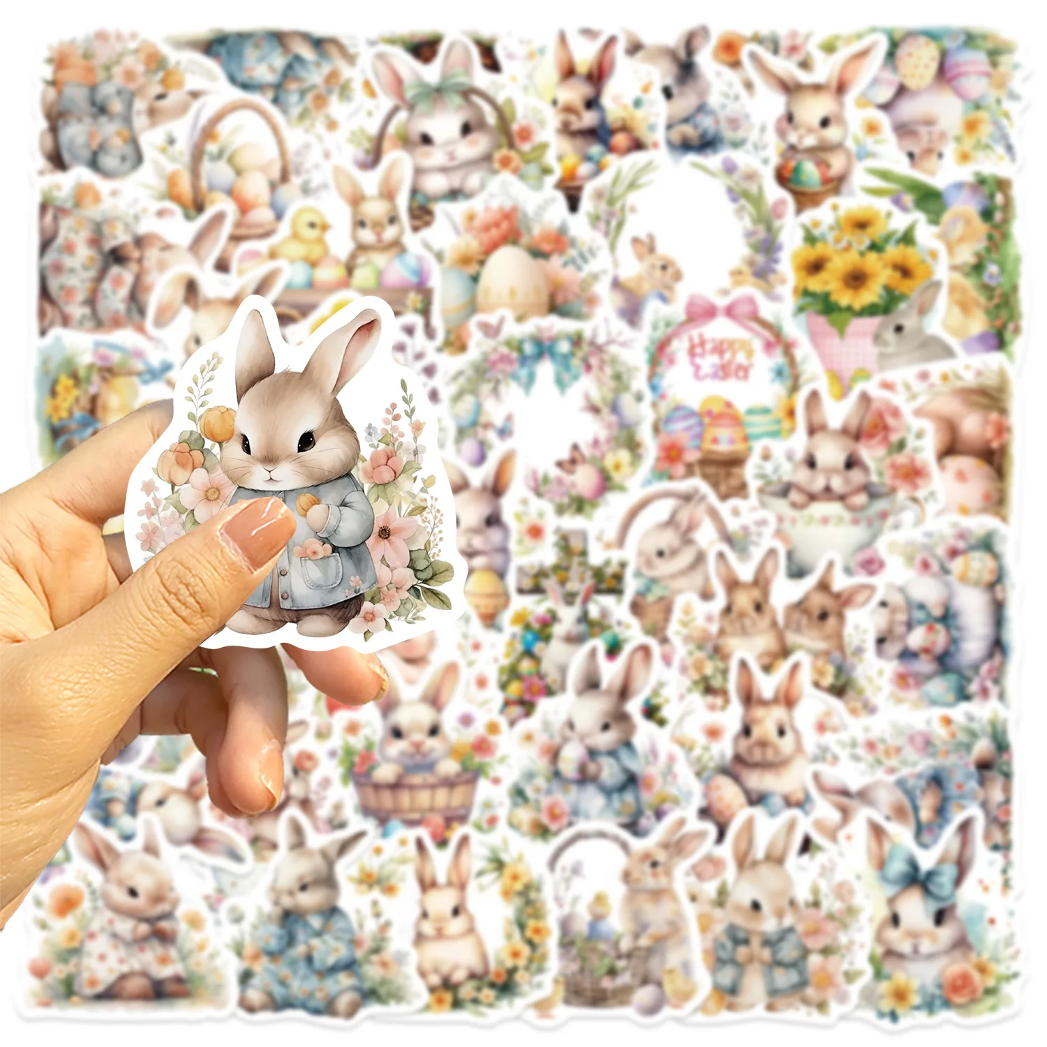 

50PCS Cartoon Easter Day Stickers Cute Rabbit and Eggs Graffiti Decals Scrapbook Laptop Phone Festival Decoration Sticker Gifts