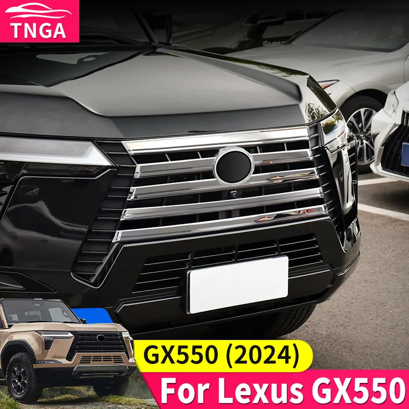 For 2024 Lexus GX550 GX550h Front Grill Chrome Decoration Strip GX 550 550h Exterior Upgraded Accessories  Tuning Modification