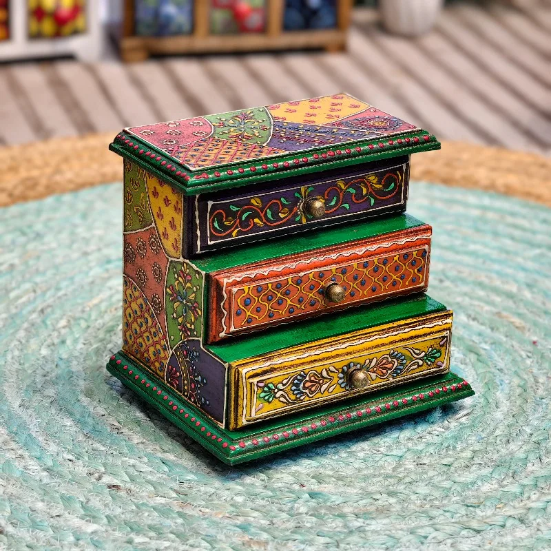 Cofre de madera de estilo vintage, de mediados del siglo XX, para guardar joyas, caja de madera maciza pintada a mano, organizador multiusos para joyas y maquillaje, ideal para tener en el escritorio.