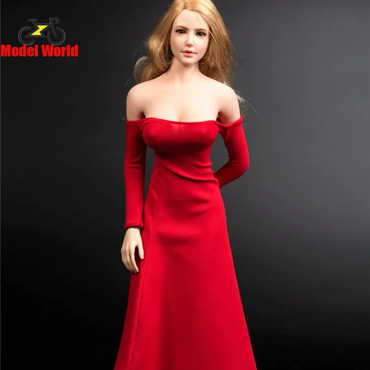 

TYM075 1/6 scale female dolls clothes red black dress fit 12'' action figure body model