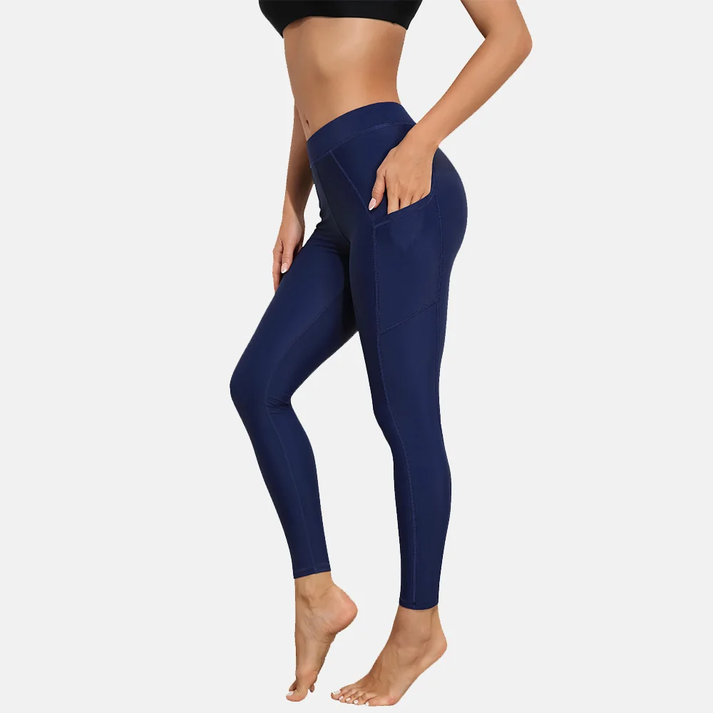 Anfilia costume da bagno donna vita alta controllo della pancia alta elastico ad asciugatura rapida tasche laterali Skinny pantaloni da bagno fondo Bikini