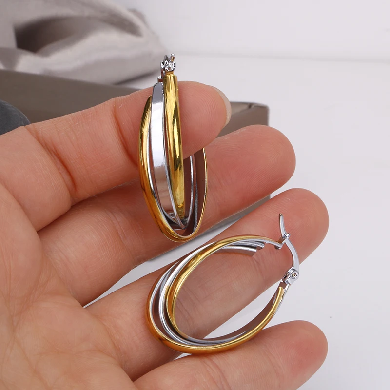 Hgflyxu Gold Color with Silver Stainless Steel Earring Elegant  Multilayer Ear Jewelry Trendy  Personality Ear rings