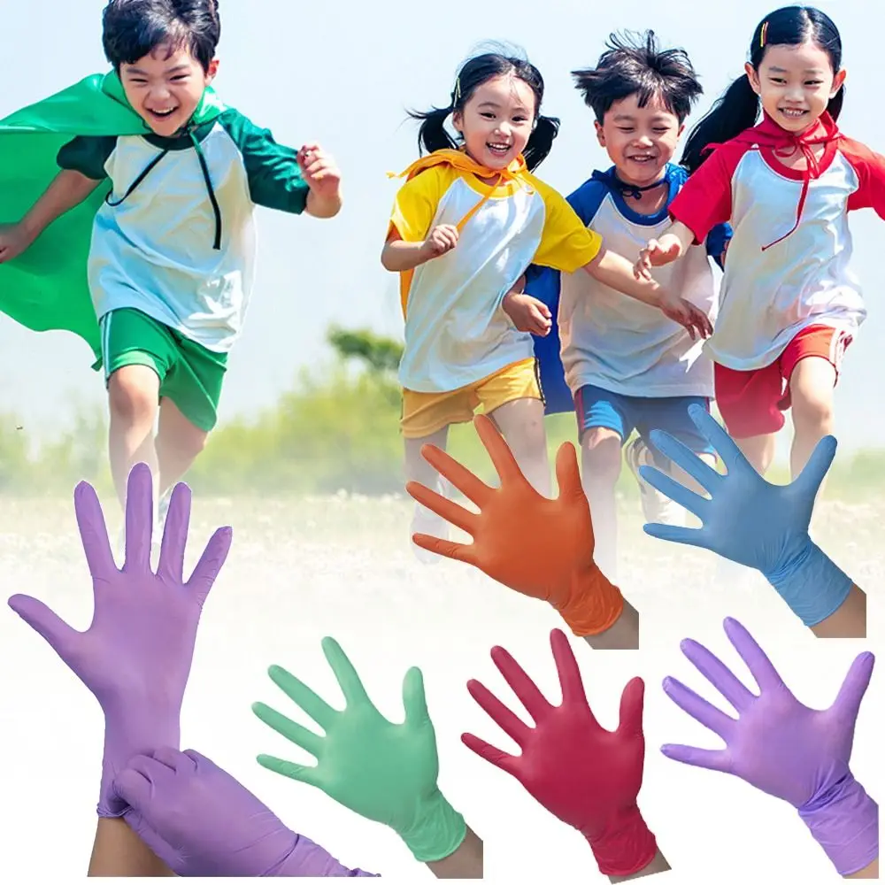 10 Pairs Nitrile Kids Working Gloves Multi-purpose Multicolor Disposable Gloves Wear Resistant Drawing Painting Camping