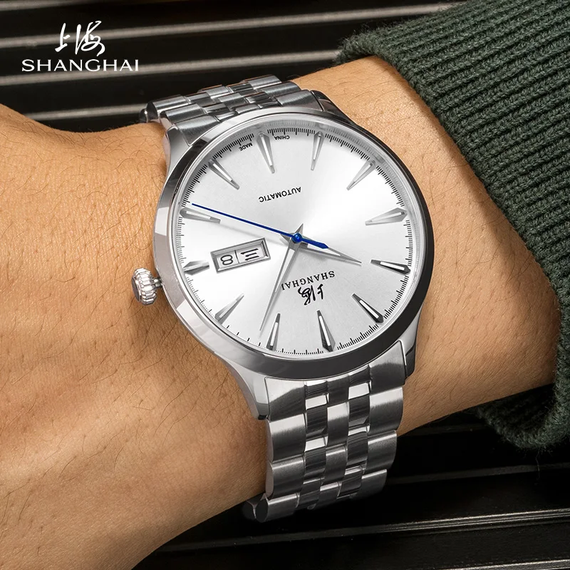 Nuevo reloj Shanghai para hombre, reloj mecánico automático, correa de acero inoxidable de lujo para negocios, reloj de zafiro para hombre 3085
