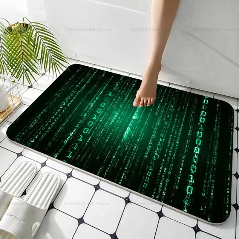 Binary Code The Matrix Program Bath Mat Rectangle Anti-slip Home Soft Badmat Front Door Indoor Outdoor Mat Toilet Rug