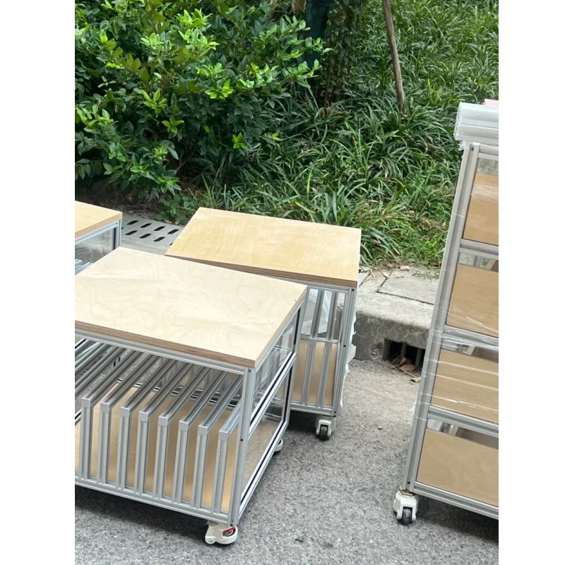 Birch Multi-layer Solid Wood Ocean Panel Aluminum Profile Mobile Side Cart Cart Cart Shelf