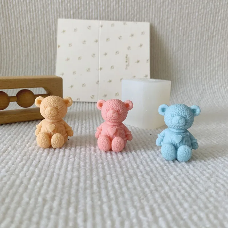 Mini Love Bear Candle Silicone Mold DIY cute Bear crafts Plaster resin cement mold Handmade animal soap making tools - view 4