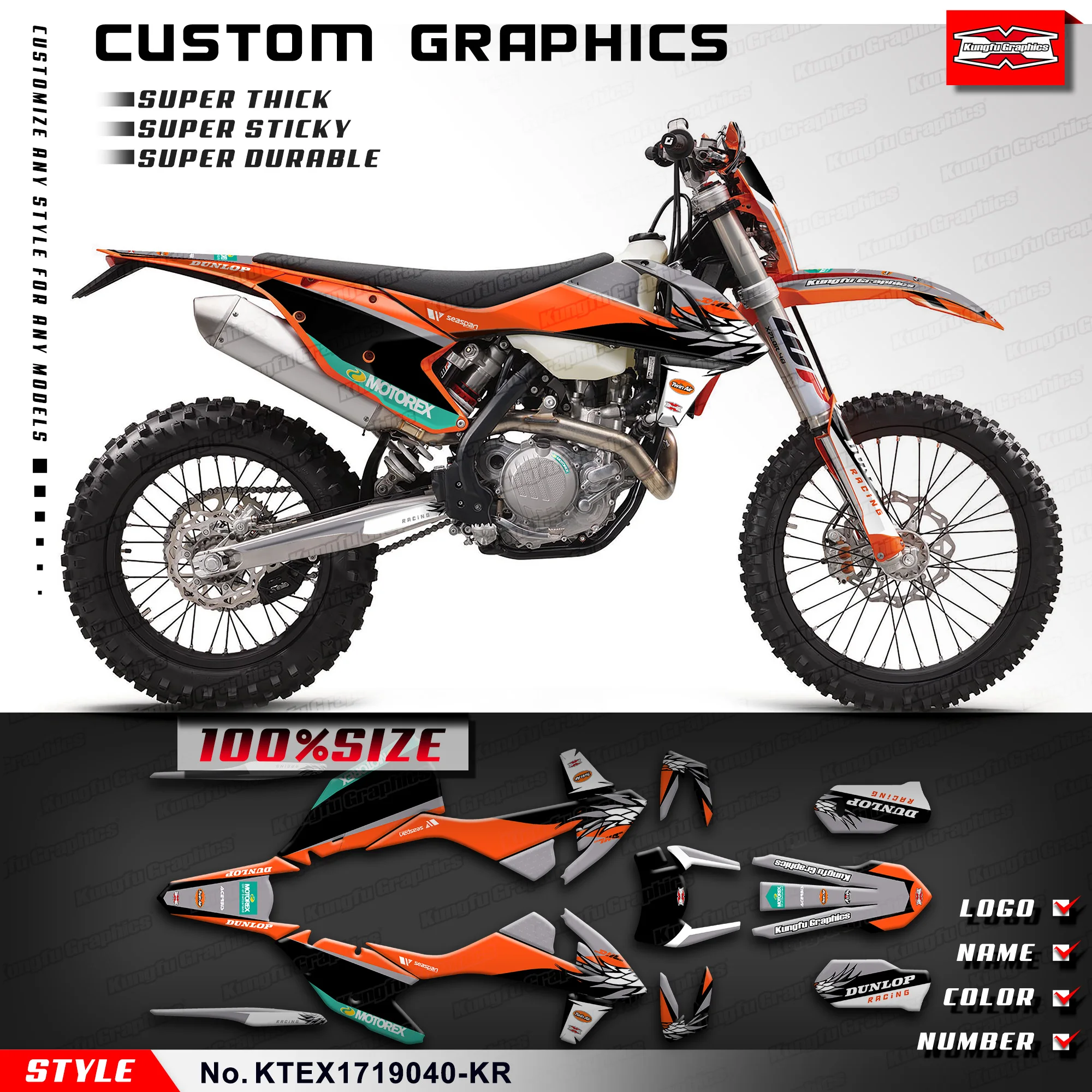 

KUNGFU GRAPHICS MX Stickers Decal Kit for KTM 125 150 250 300 350 450 500 EXC EXC-F XC-W XCW 2017 2018 2019, KTEX1719040-KR