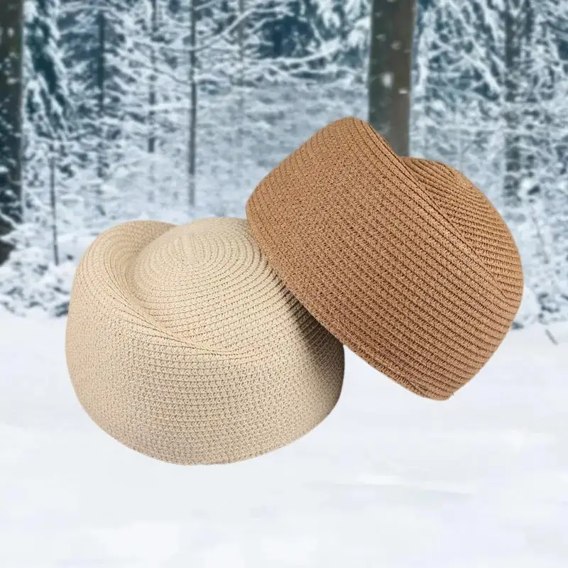 Ladies Solid Color Straw Beret Hat Summer Sun Cap Hostess Pillbox Hat For Women Retro Versatile Casual Painter Hat