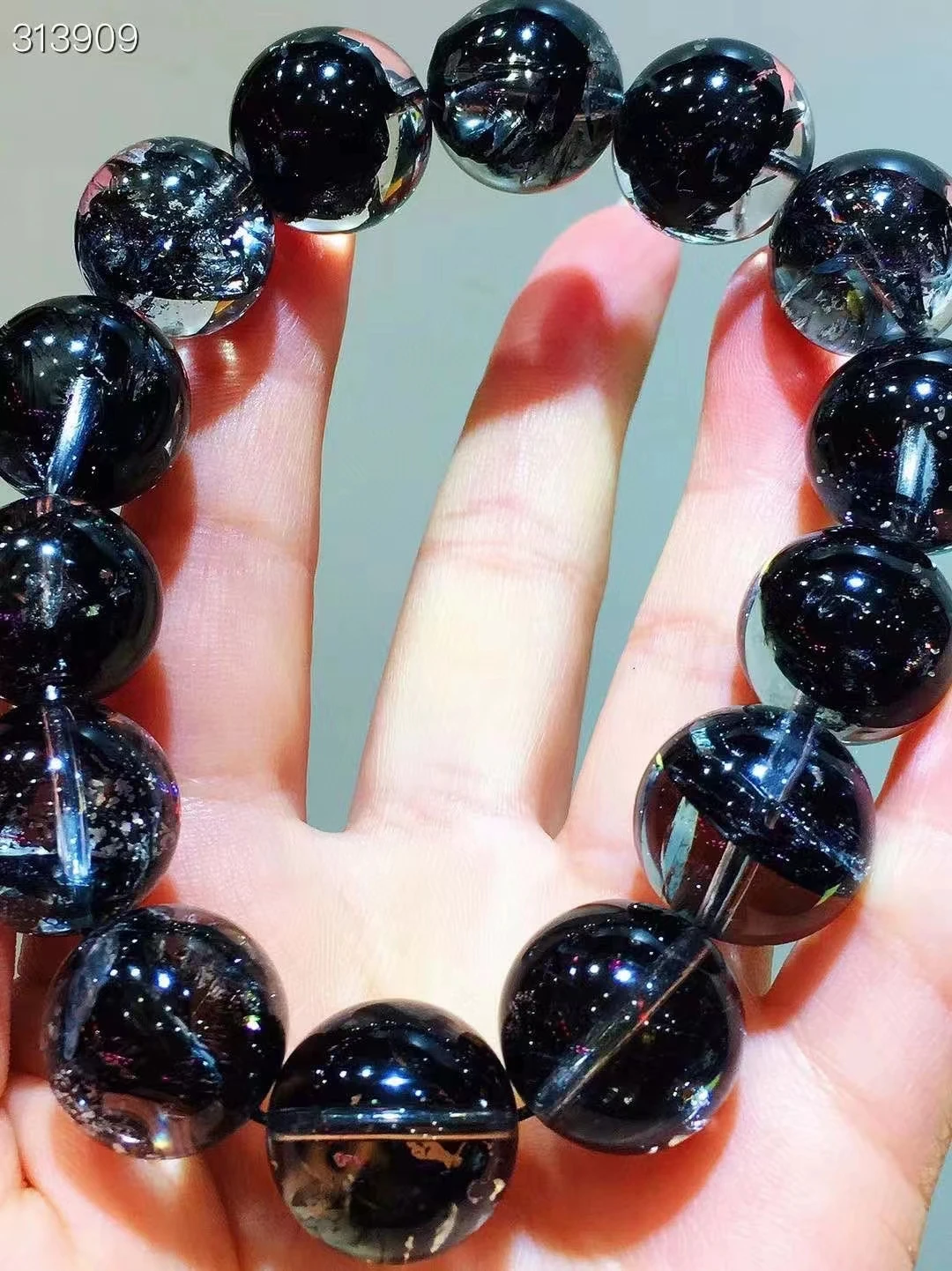 

Natural Black Rutilated Quartz Herkimer Diamond Bracelet Big Gemstone 16mm Clear Round Beads Woman Man Jewelry AAAAAAA