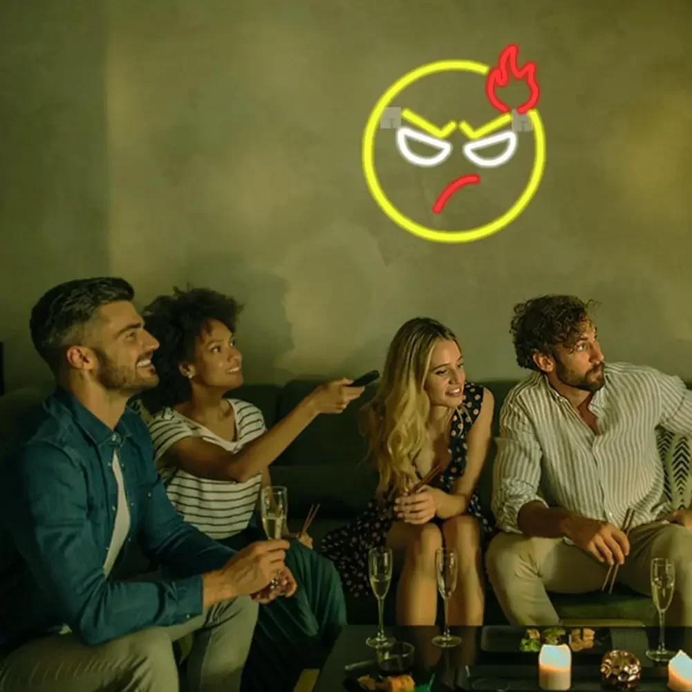 Angry Expression LED Neon Sign USB Dimmable Neon Light Sign for Gameroom Bedroom Bar Livingroom Birthday Party Gift Wall Decor