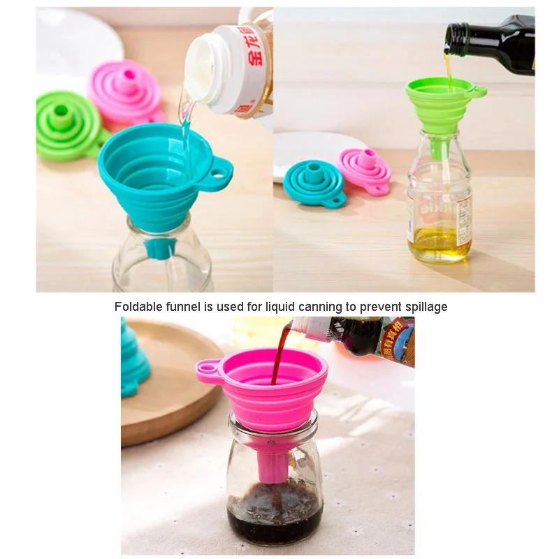 Silicone Collapsible Foldable Funnel Household Kitchen Cooking Tools Portable Wine Mini Portable Oil Pot Funnel