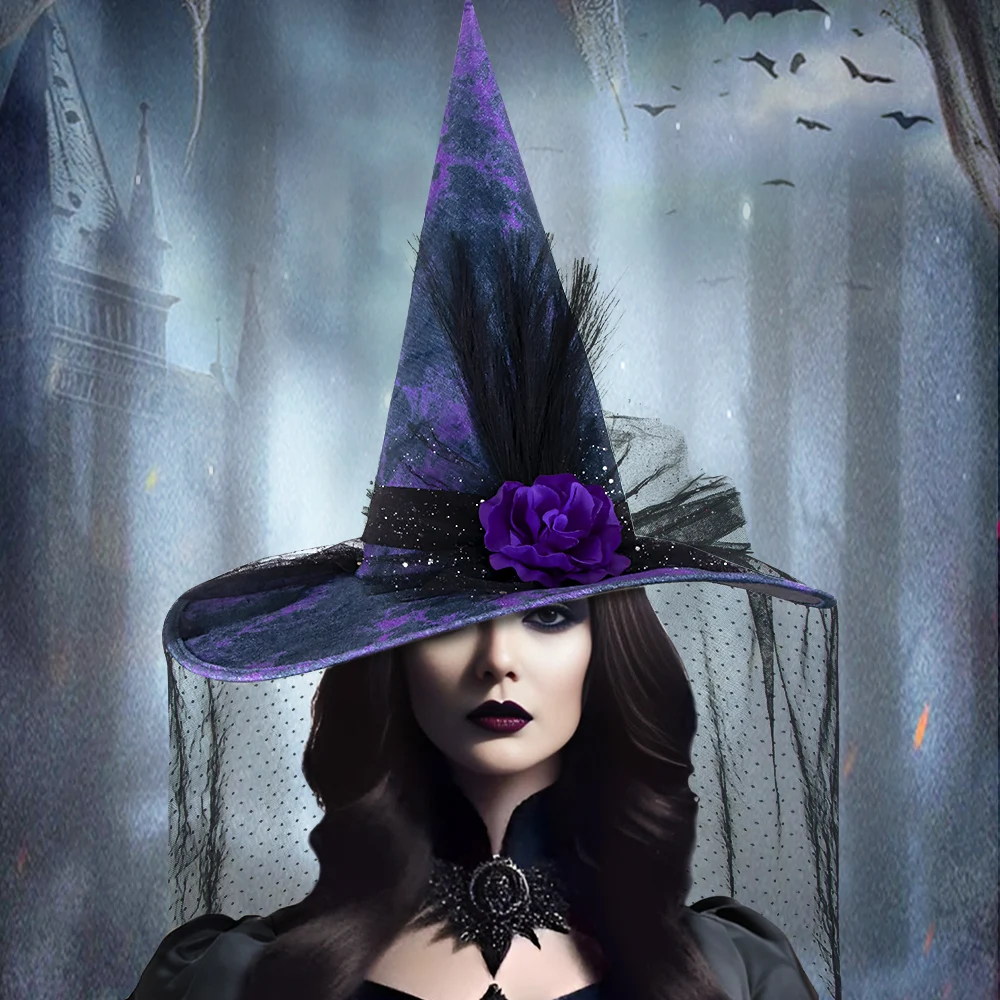 

Halloween Gothic Flower Mesh Witch Hat Dress up Props Cosplay Props