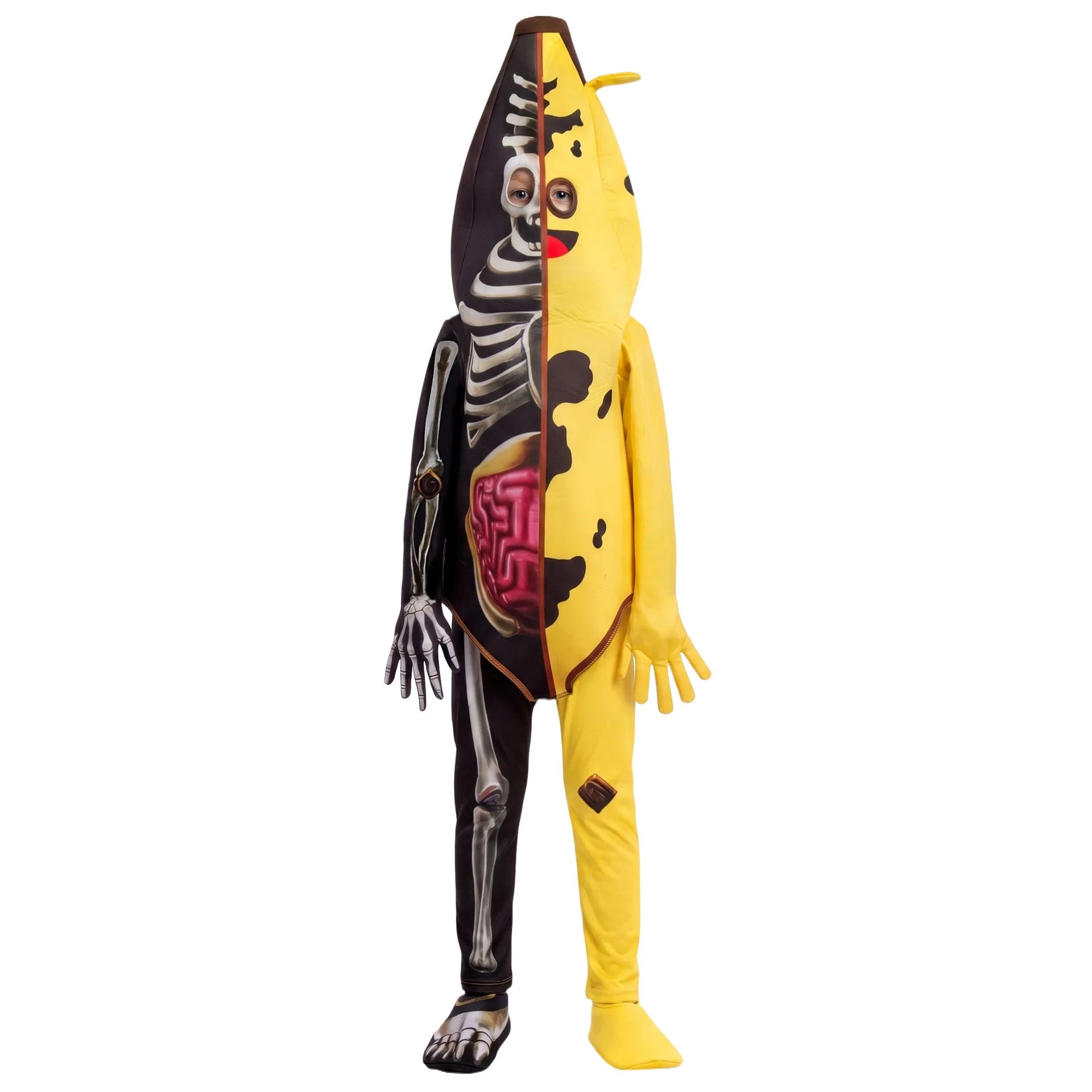 Halloween Halb-Bananen-Halb-Skelett-Jumpsuit-Kostüm Ganzkörperkleidung Karneval Horror-Frucht-Themenparty Cosplay-Outfits 2026 – Detail 10