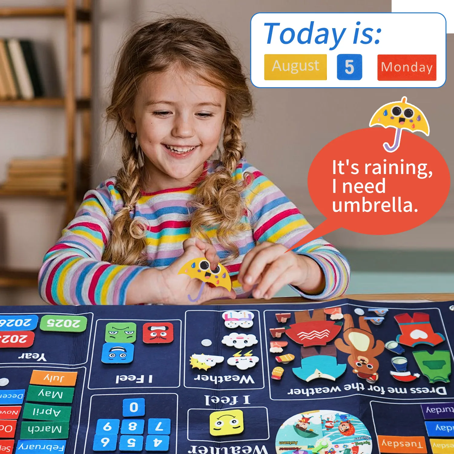 Il mio primo calendario quotidiano per l'aula – Essenziale per il calendario dell'aula dei bambini in età prescolare: anno, mese, giorno, meteo, stagione, Mo
