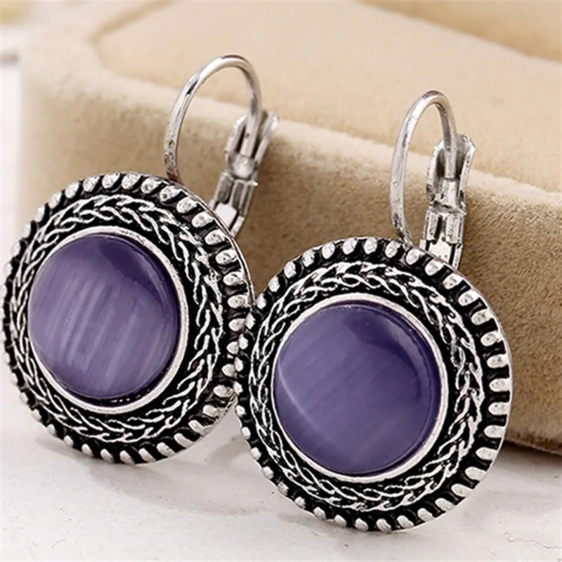 Богемные большие серьги-капли для женщин, винтажные тибетские висячие серьги, круглые серьги с синим и черным камнем, аксессуары для одежды