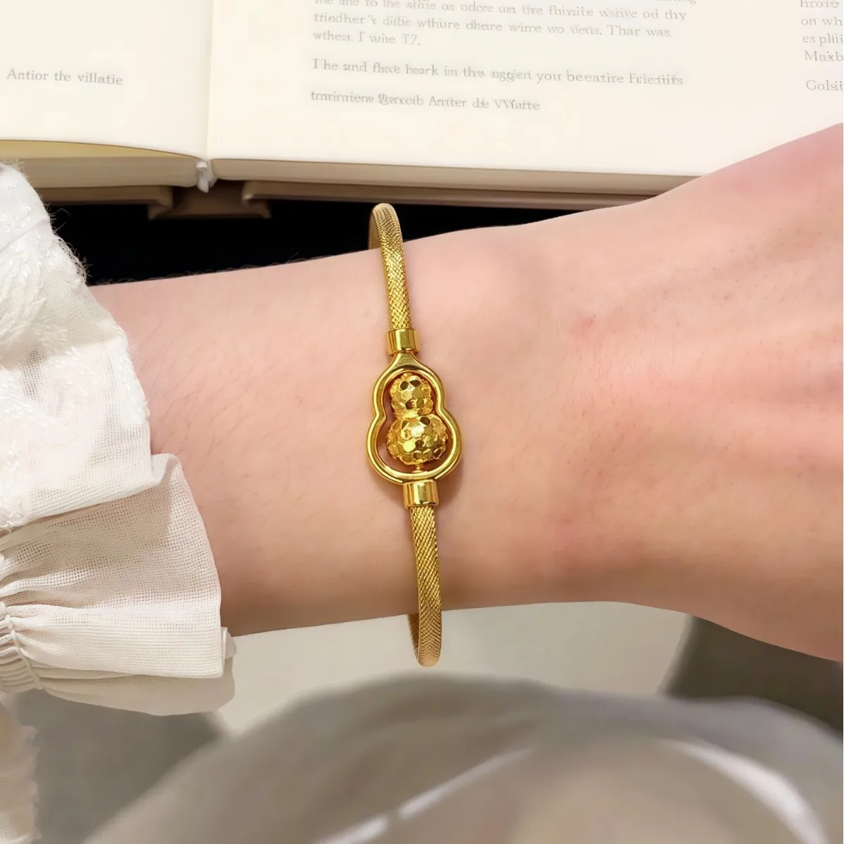 Luxury 24K 9999 Pure Gold real gold Dragon scale gourd bracelet gourd open bracelet