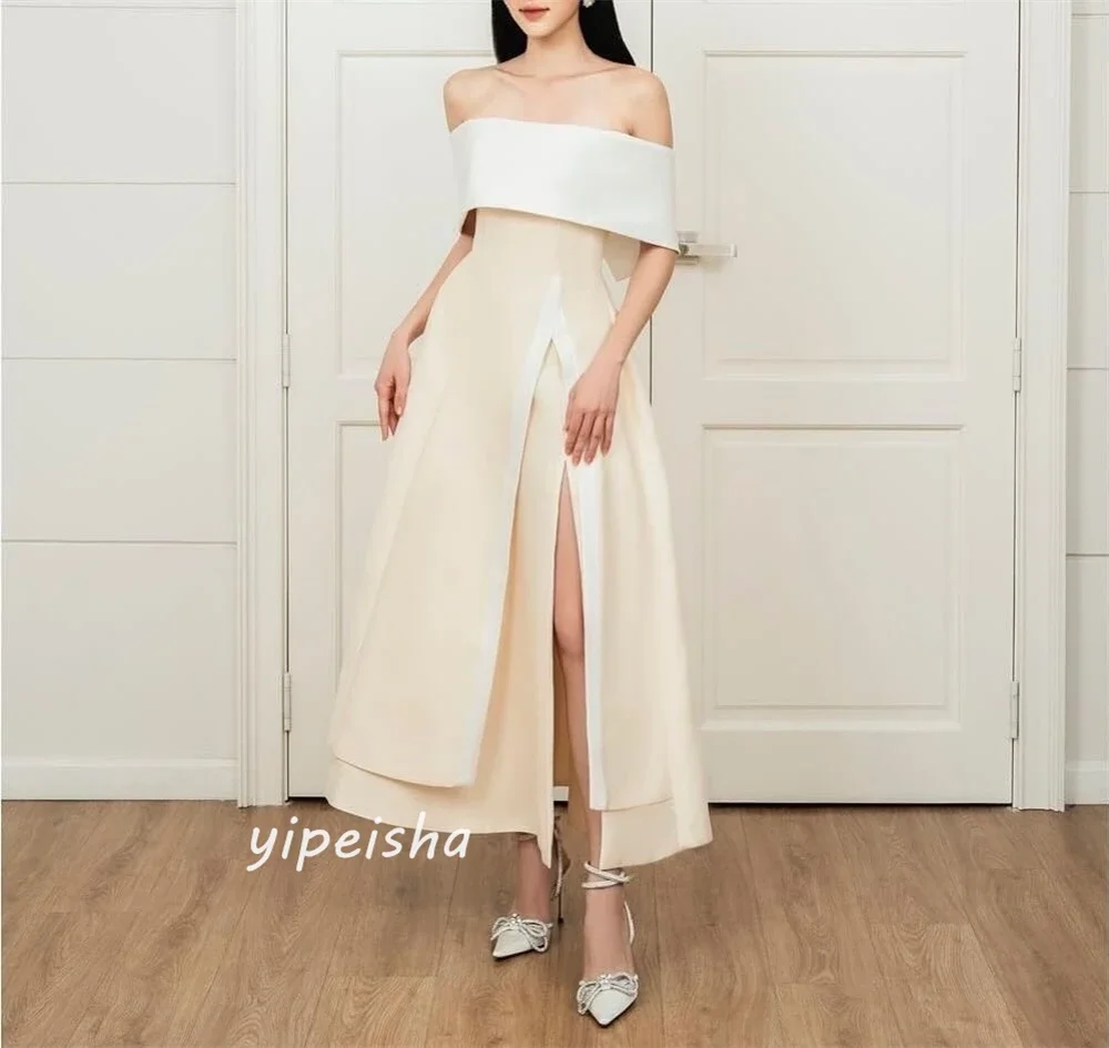 Prom Dress Saudi Arabia Classic Modern Style Formal Evening Off The Shoulder A-line Ankle-Length Satin Bespoke Occasion Dresses