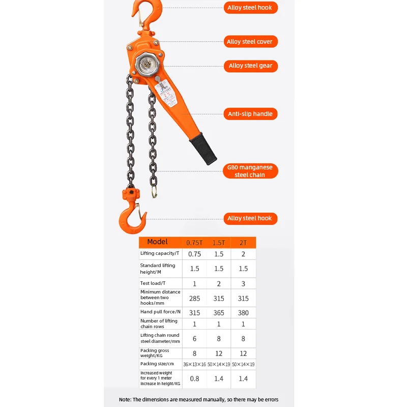 0.75 Ton/1.5 Ton/2 Ton Manual Ratchet Lever Hoist Hand Chain Coist Pulley Block Wire Rope Tensioner Lifting Fastening Tool