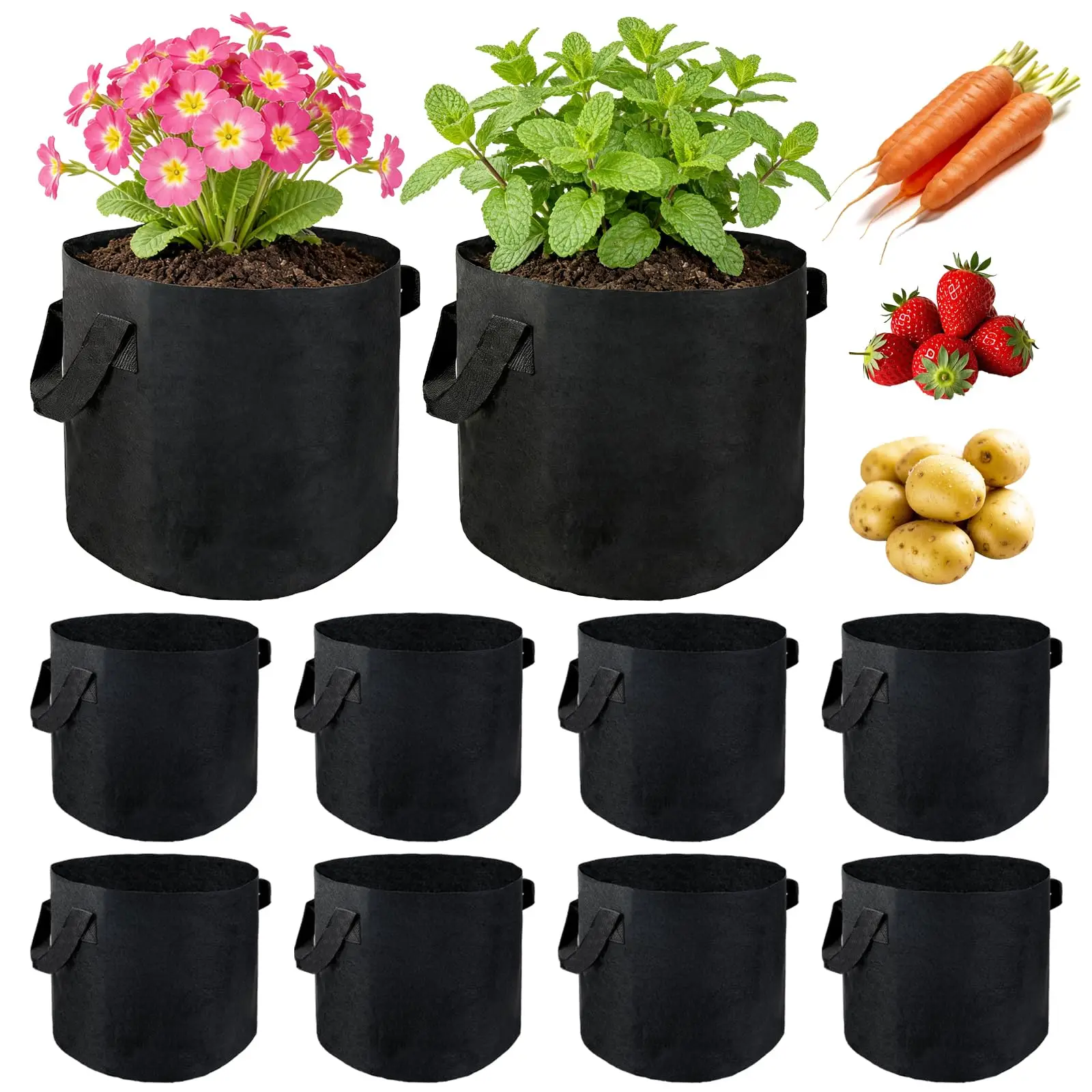 Vegetable Grow Bags with Handles Plant Grow Bags for Indoor Outdoor Gardening Breathable Non-woven Durable Fabric Planting Pots