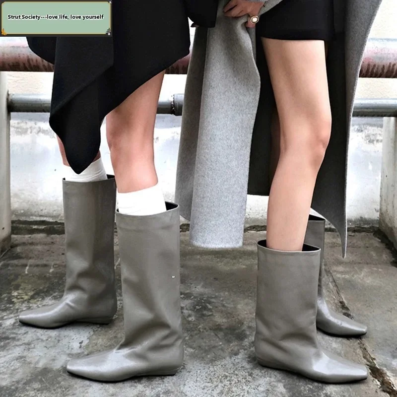 

Simple Square-toe Versatile Low-heeled Knight Boots for Women New Fashion Temperament Sleeve Mid-leg Boots for Women