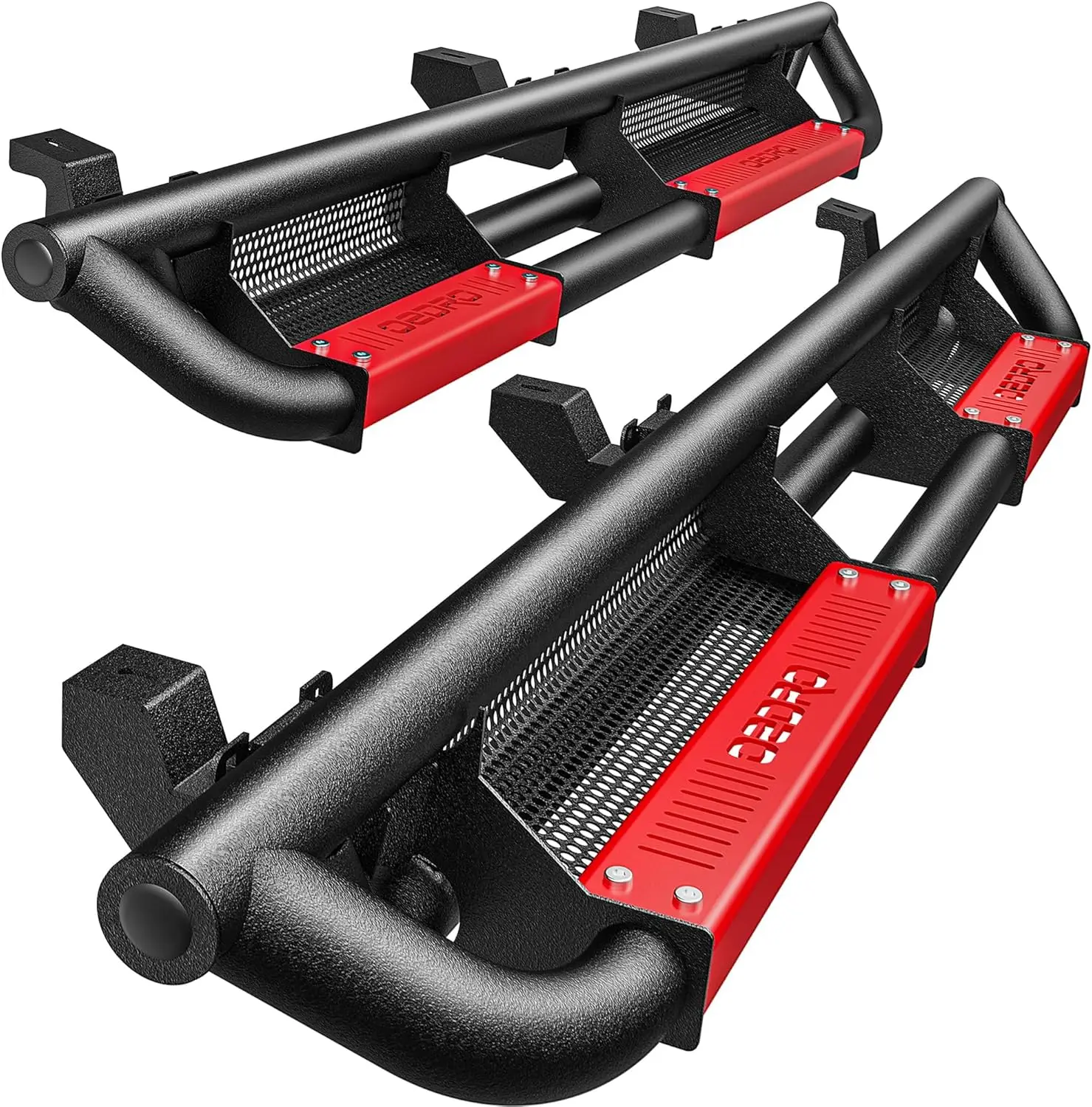 لوحات الجري المتوافقة مع 2007-2018 Jeep Wrangler JK Unlimited JKU 4 أبواب، قضبان خطوات جانبية متدلية، شريط Nerf باللونين الأسود والأحمر