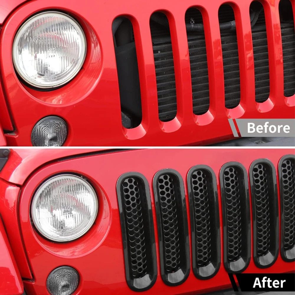 Grade dianteira inserção grade capa para 07-17 jeep wrangler jk grade dianteira inserções de malha & farol capa quadro acessórios do carro