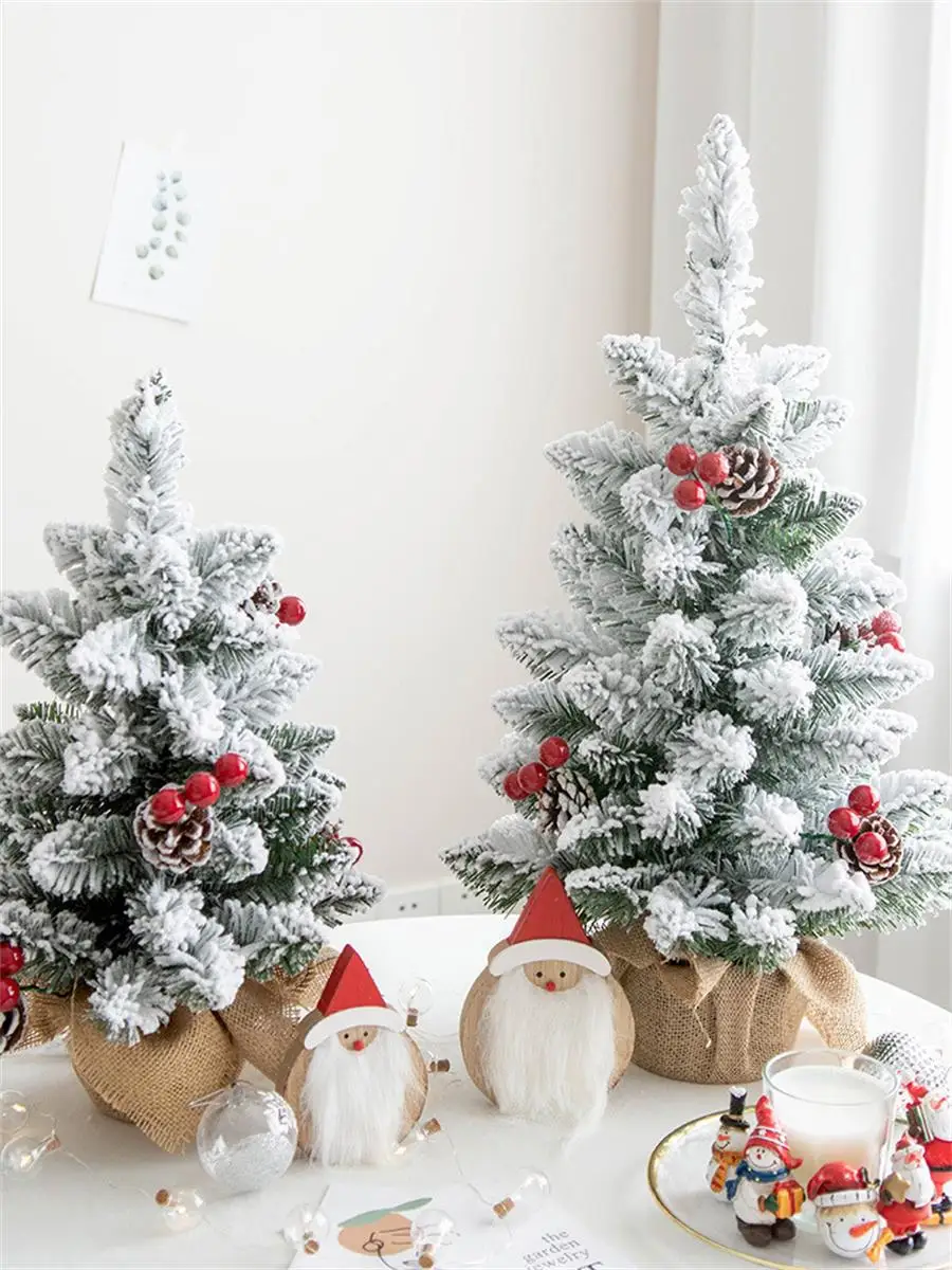 

45/60cm Christmas Tree Flocking Red Fruit Small Tree Desktop Window Home Home Holiday Atmosphere Decoration Arbol Navidad