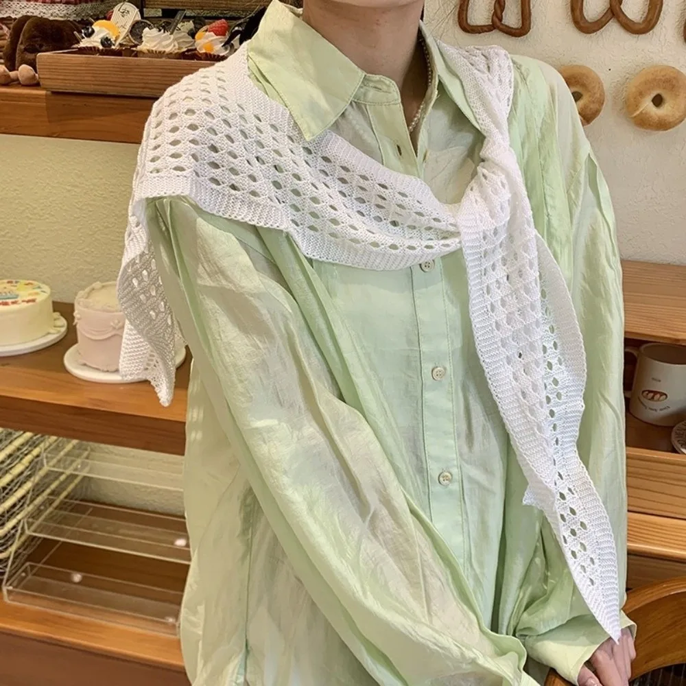 

All-match White Knitted Shawl Cape Cloak Fake Collar Korean Style Wraps Hip Scarf Women