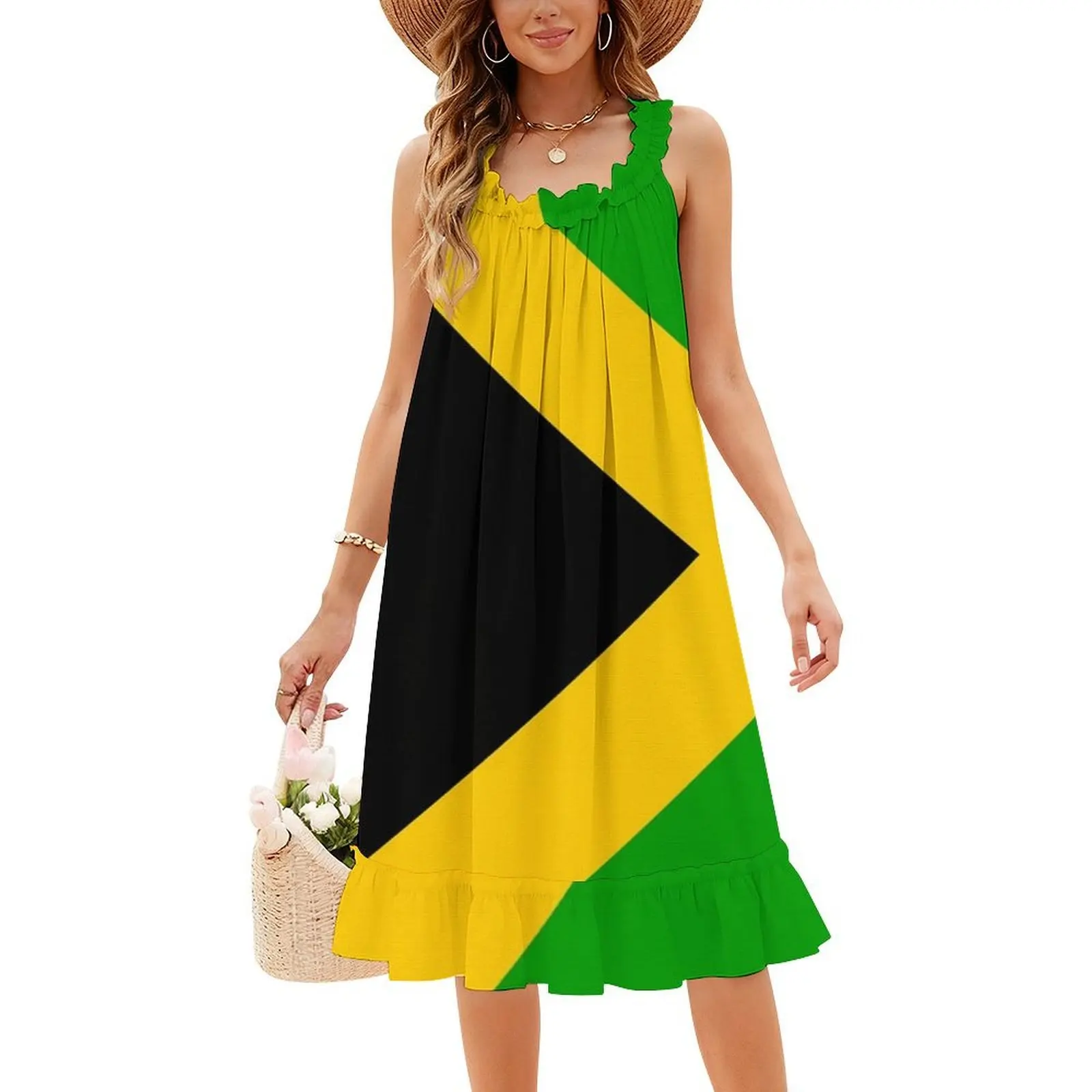 Vestido blusa floral com bandeira jamaicana, meio corte, para mulheres, primavera verão, vestido casual para festa, Jamaica, Jamaica, Jamaica