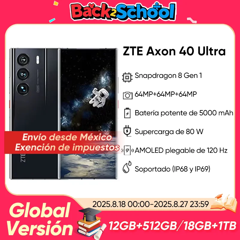 Smartphone ZTE Axon 40 Ultra 5G edición espacial con tecnología UDC, Snapdragon 8 Gen 1, pantalla AMOLED de 6,8" y 120 Hz, 5000 mAh y carga rápida de 80 W.