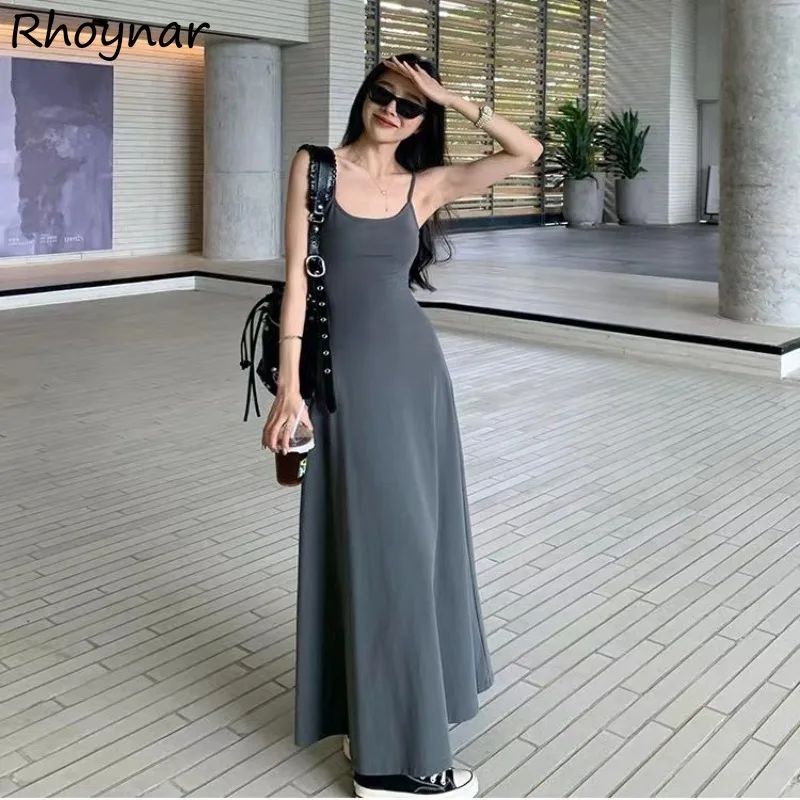 

Midi Sling Dresses Women Solid Elegant All-match Backless High Waist Sexy Huge Hem Hip Wrap Dress Soft A-line Streetwear Chic