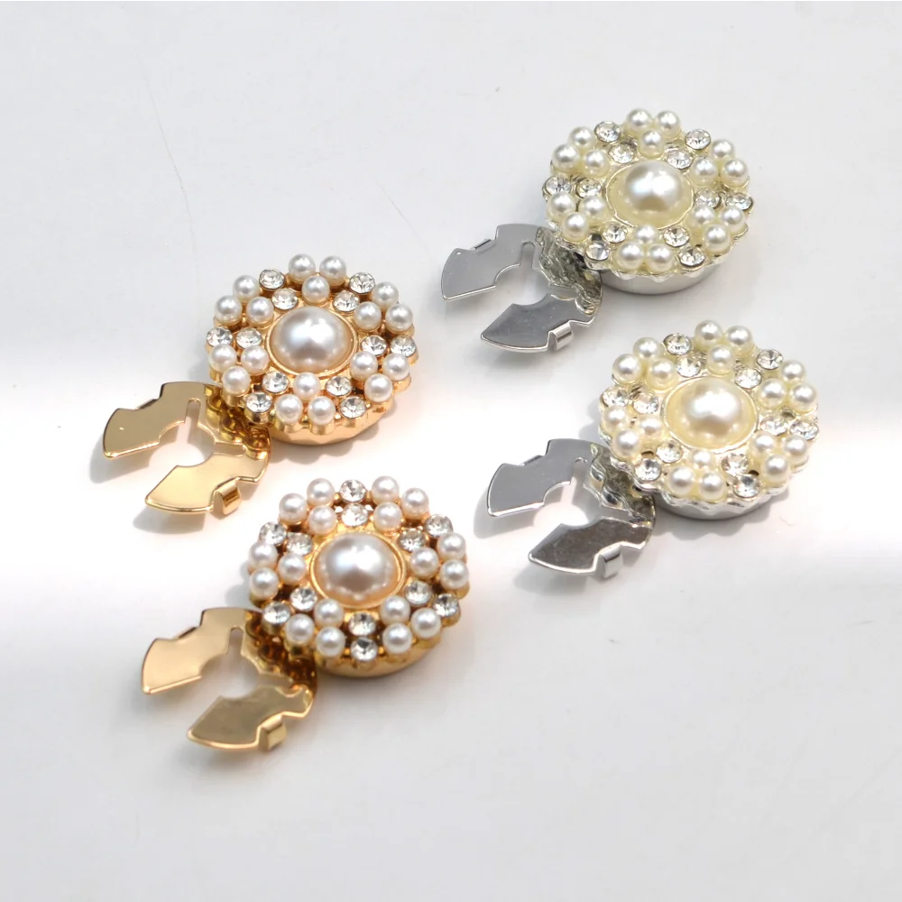 2Pcs Gorgeous Pearl Rhinestone Metal Button Shirt Cardigan Decorative Buckle Button Cover Clothing Cufflinks Exquisite Accessory