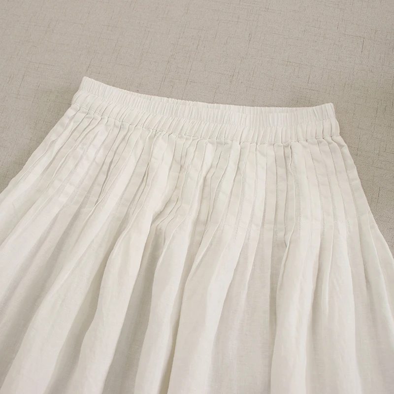 Spring New Japanese Mori Girl 100% Linen Drawstring Waist Skirt Women Solid Color Casual Loose Big Hem A-Line Skirt
