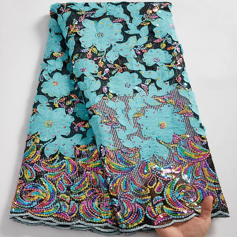 

SJD LACE African French Mesh Lace with Sequins 2023 Colorful Nigeria Tulle Lace Fabric for Sewing Elegant Evening Party Dresses