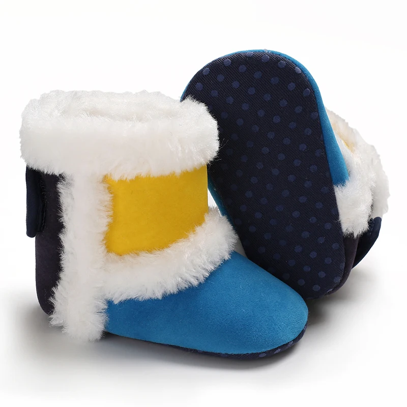 Fashion color blocked 1-year-old baby casual soft soled walking shoes, outdoor warm cotton shoes