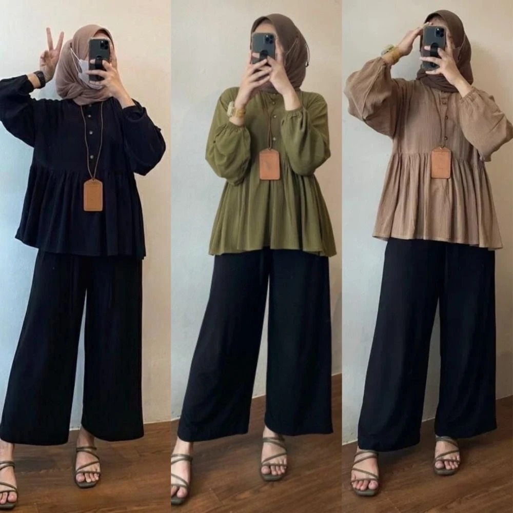 Solid Color Loose Women's T Shirts Ruffle All Match Muslim Blouse Long Sleeve Islamic Clothing Large Size Pullovers Office