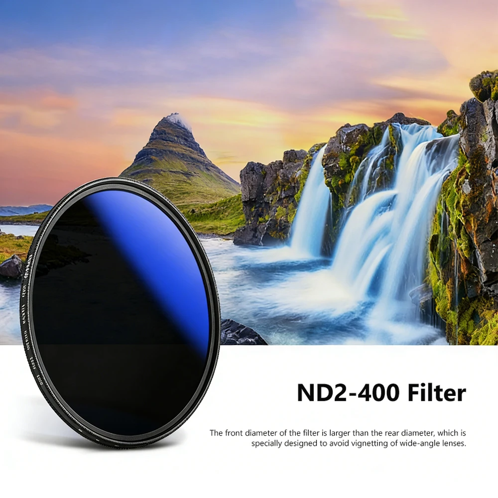 ND2-400 Fader Variable ND Filter For Canon Sony Nikon Fuji DSLR Camera Lens 49mm/52mm/55mm/58mm/62mm/67mm/72mm/77mm/82mm