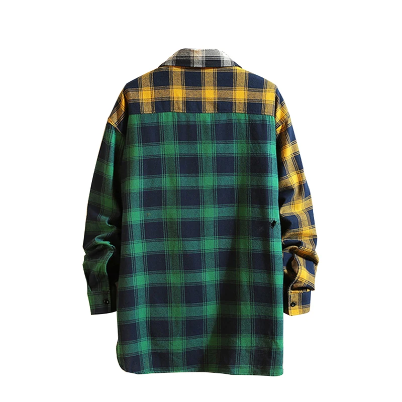 2023 New Harajuku Plaid Long Sleeve Shirt Men\'s Casual Loose Hip Hop Fashion Shirt Polo with Casual Plus Size Shirt Coat 5XL-M