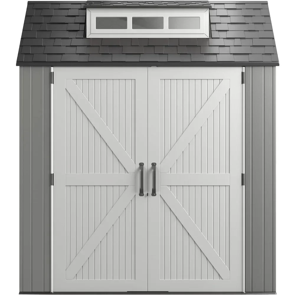 

Resin Weather Resistant Outdoor Storage Shed, 7 x 7 ft., Simple Gray/Onyx, for Garden/Backyard/Home/Pool