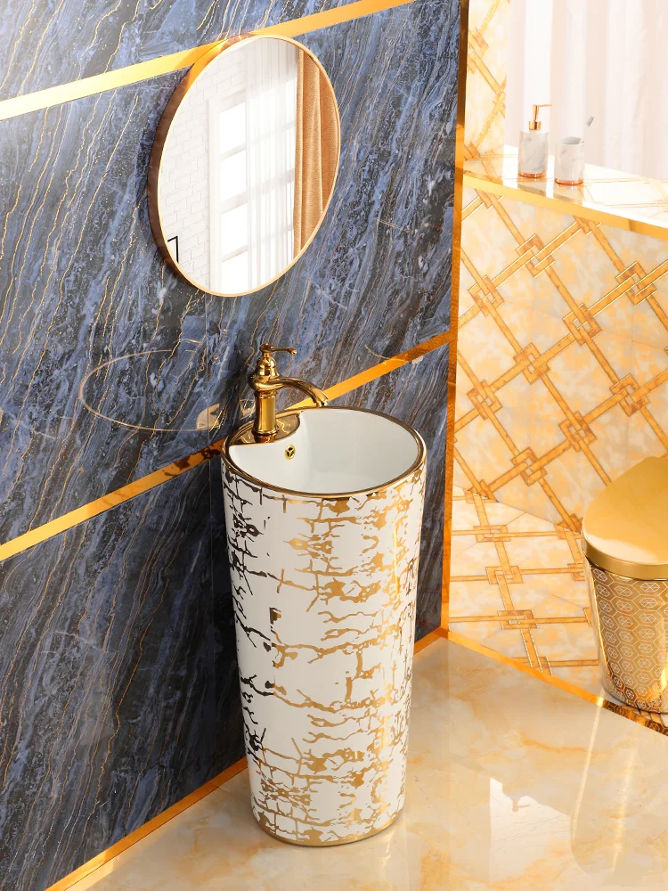 Integrated Floor-Type Small Apartment round Color Art Local Luxury Gold Wash Basin Light Luxury Washbasin