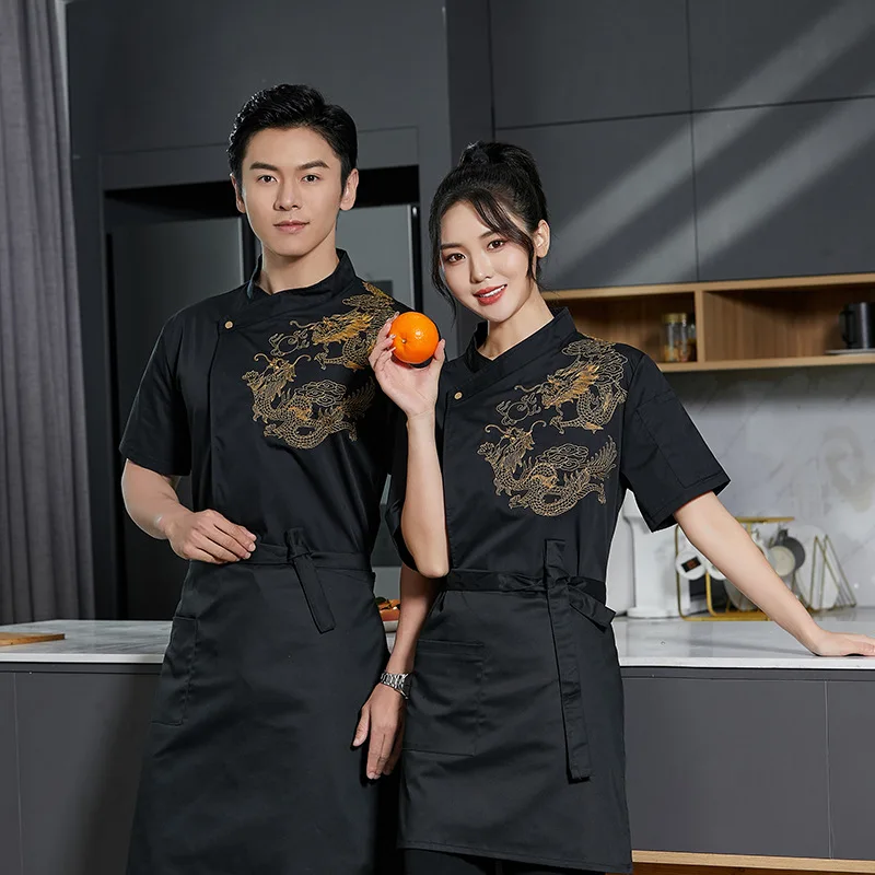 Chef Uniform Workwear แขนสั้นผู้ชาย Catering ร้านอาหารห้องครัวเสื้อผ้าฤดูร้อนเค้กขนมอบ Baker Workwear สตรี