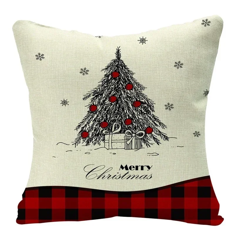 Christmas Cushion Cover Xmas Decorative Farmhouse Buffalo Check Pillowcase Holiday Party Decor Pillow Cover for Living Room Seat