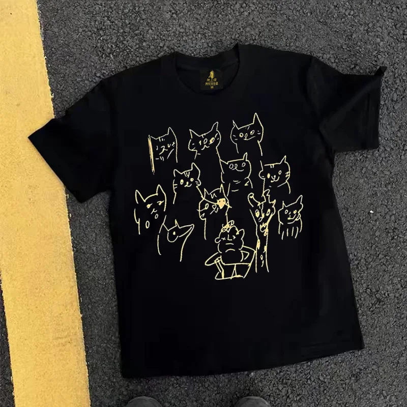 Loose Fit Cotton T-Shirt Unisex Short Sleeve Double Thread UPUPXIA Hero Print Sweat Absorbent round Neck Casual Summer Top