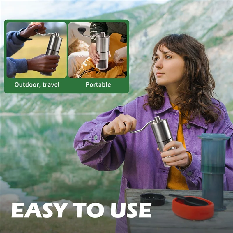 ABZV-Portable Manual Coffee Grinder User-Friendly Hand Coffee Mill Adjustable Coarseness