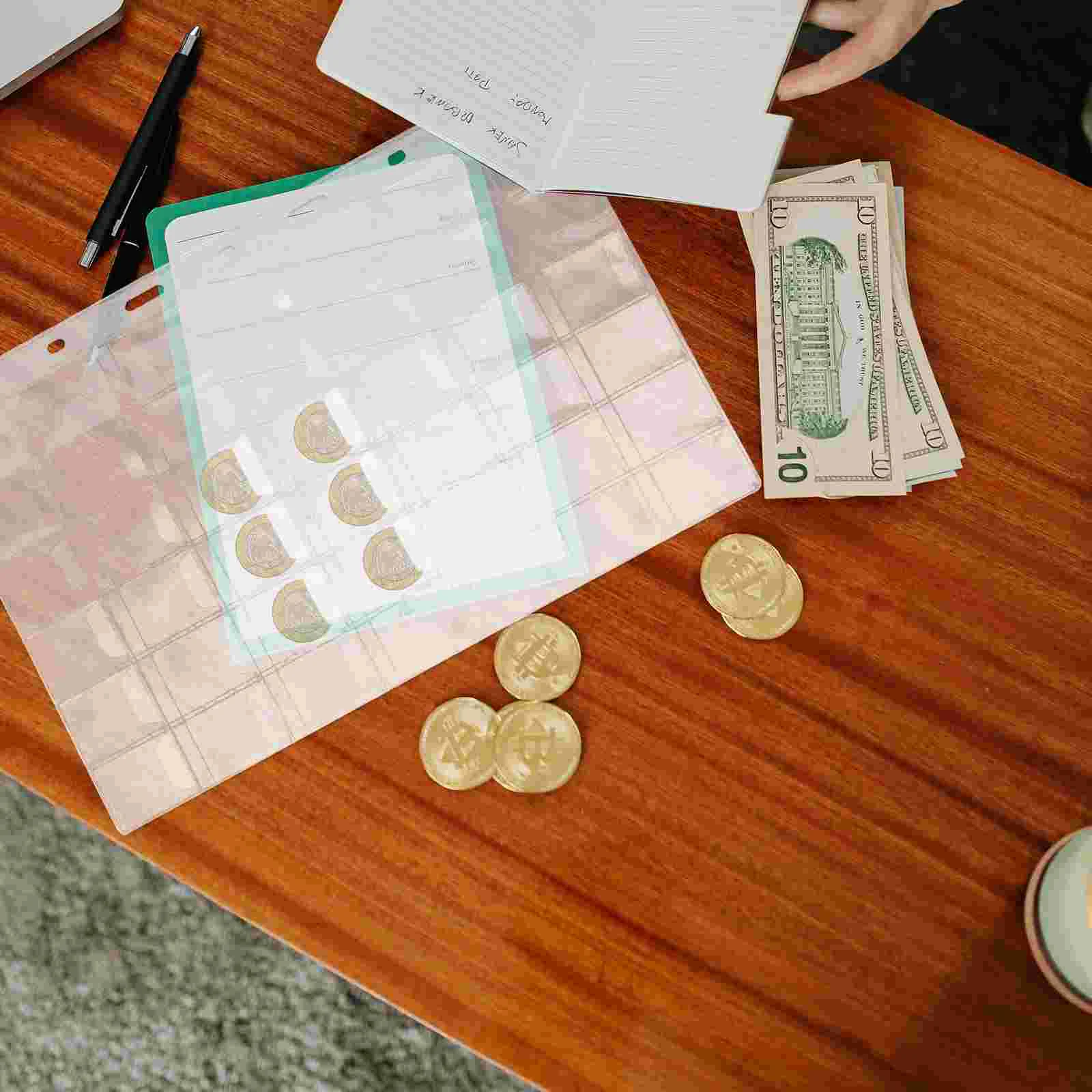 10 hojas de soportes de página de colección de monedas, cajas de recolección de despensa, Clips de carpeta, Protector de moneda