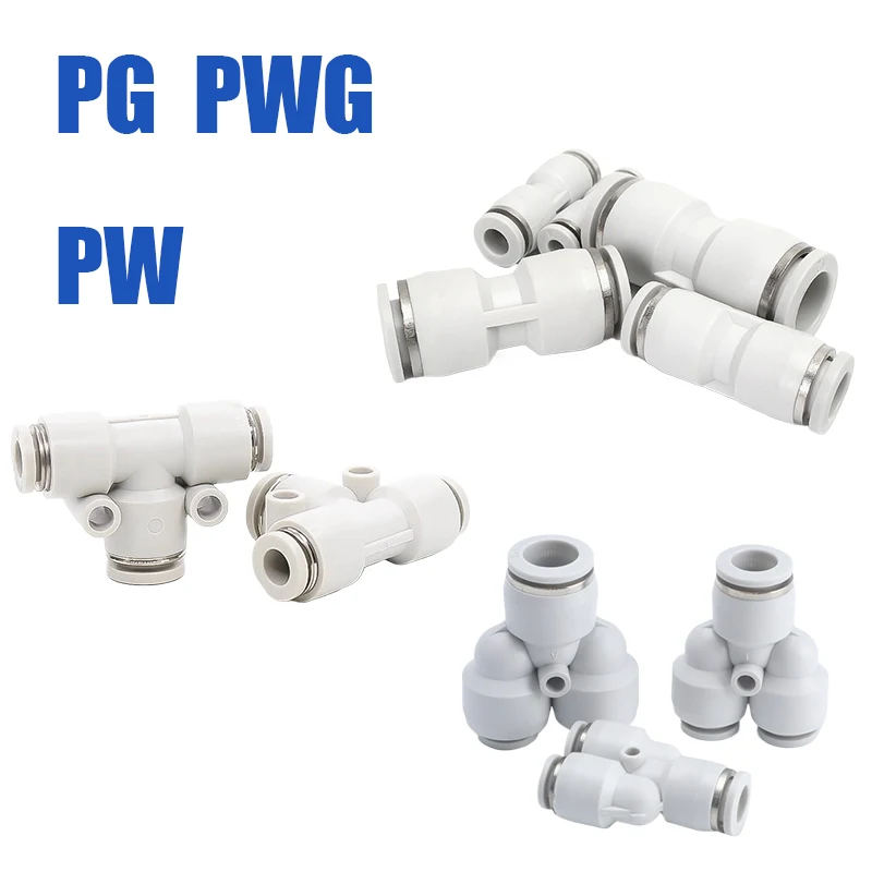 White Pneumatic Reducer Fittings, High Quality Plastic Push To Connect Air Hose Tube Fitting, PG PEG PW Quick Connector