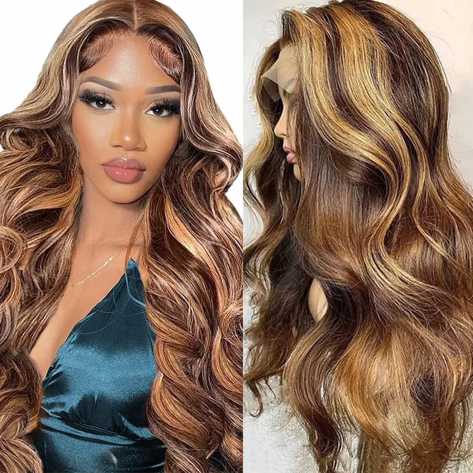 

Blonde Highlight Body Wave Wavy Lace Front Human Hair Wig HD 13X4 Lace Frontal Human Hair Wigs For Women Hightlight 4/27 Wig