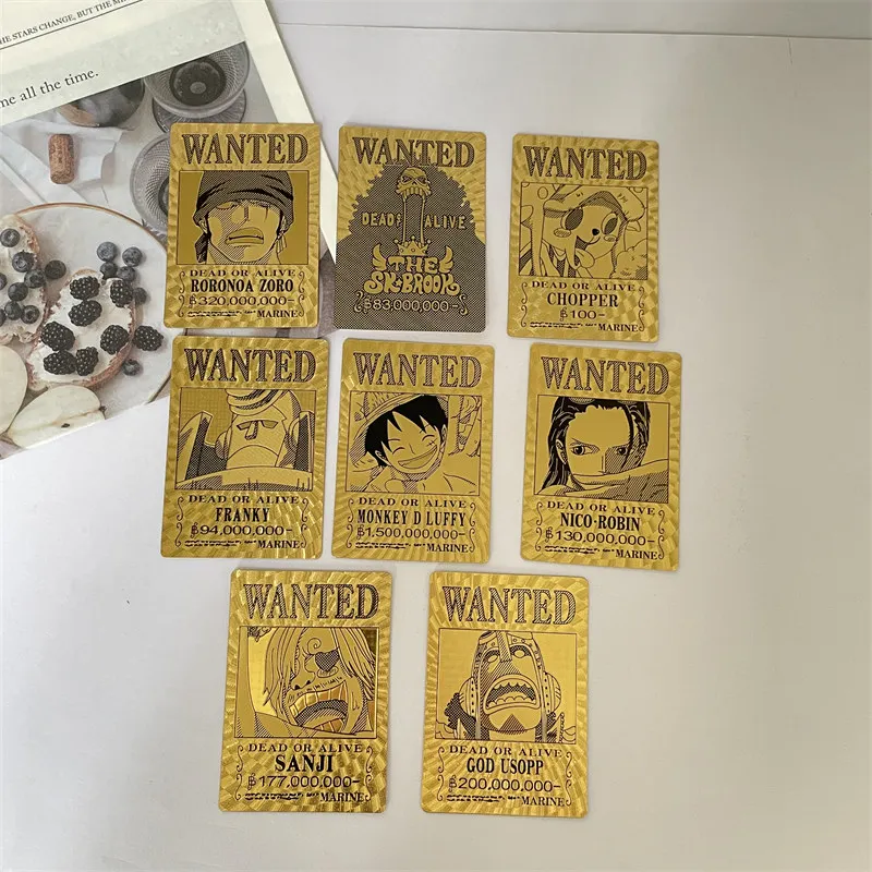 

One Piece Cartoon Gold Foil Paper Currency Anime Action Figure Cap Luffy Zoro Sanji Card Decoration Children Toys Birthdays Gift